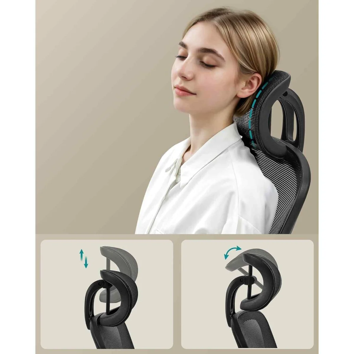 Ergonomic Mesh Office Chair Headrest Lumbar, Black - Ink Black – image 5