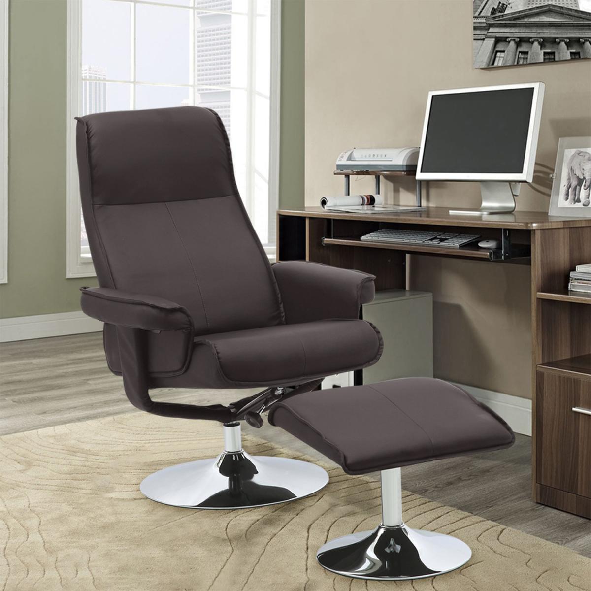Swivel PU Office Chair and Footstool - Brown – image 3