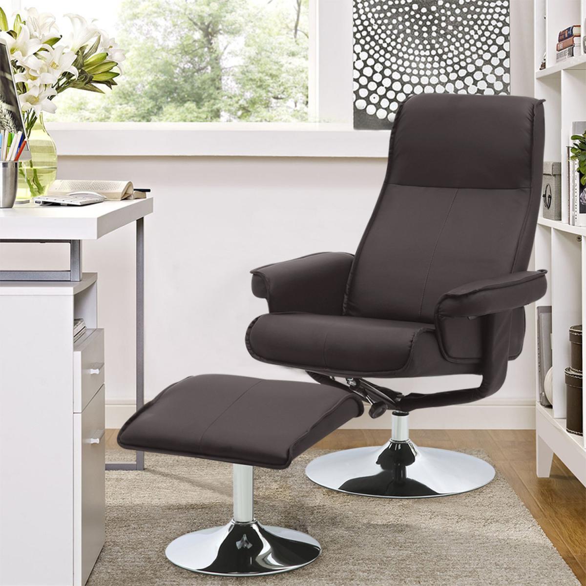 Swivel PU Office Chair and Footstool - Brown – image 4