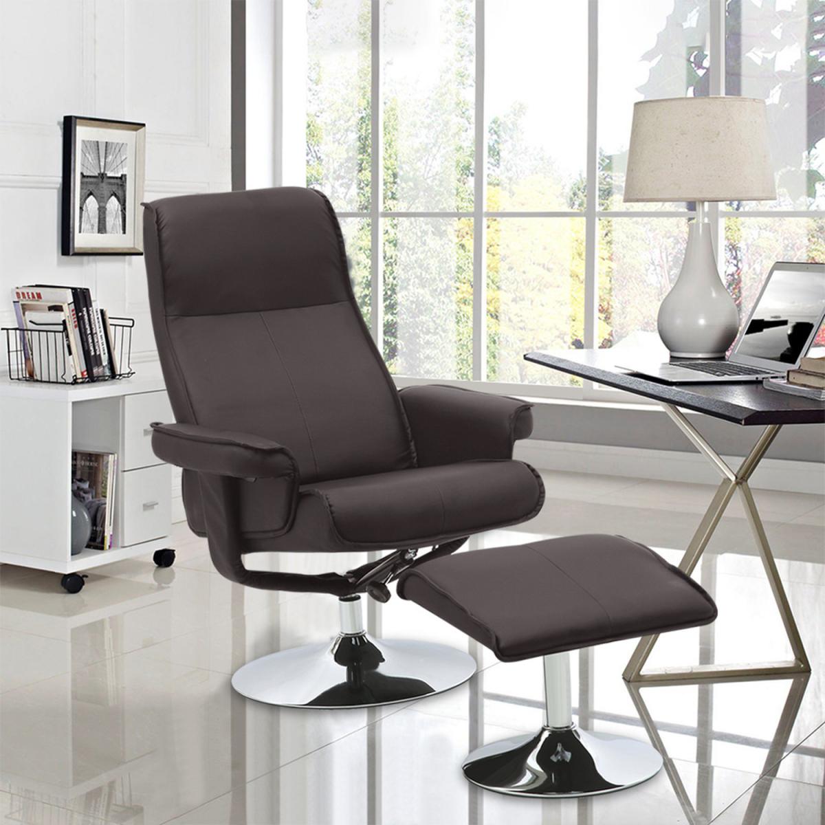 Swivel PU Office Chair and Footstool - Brown – image 5