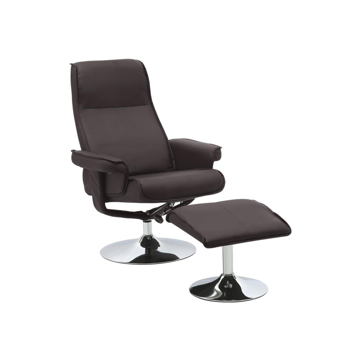Swivel PU Office Chair and Footstool - Brown – image 1