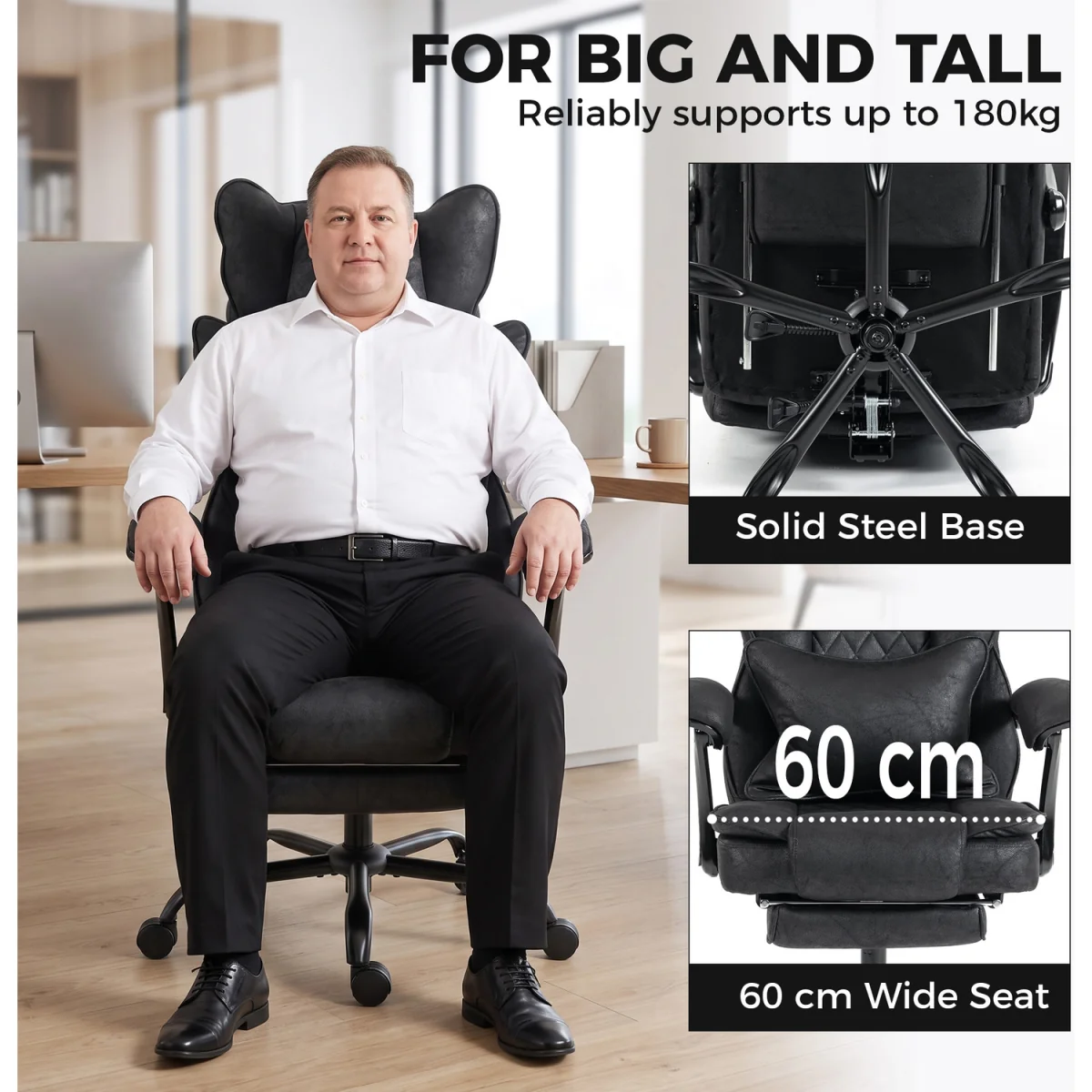 HOMCOM Executive Office Chair, Reclining Heavy Duty Office Chair - Black – image 4