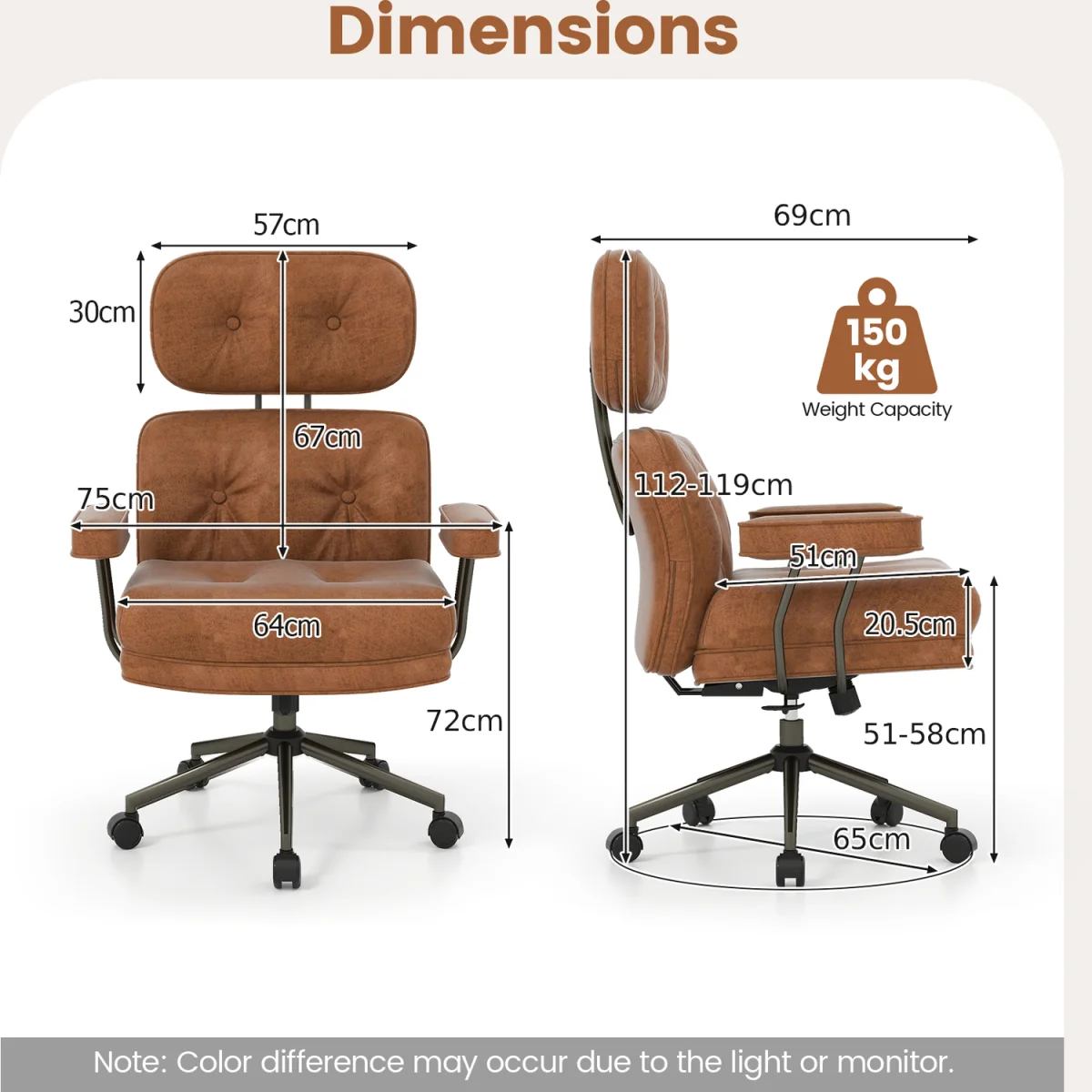 Mid Century Suede Fabric Computer Desk Chair - Brown – image 3