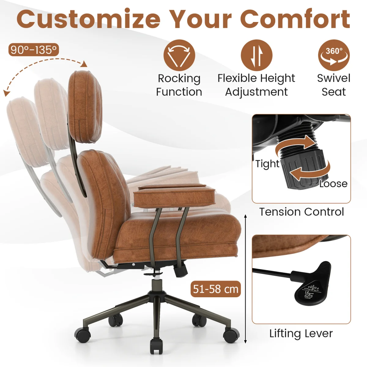 Mid Century Suede Fabric Computer Desk Chair - Brown – image 4