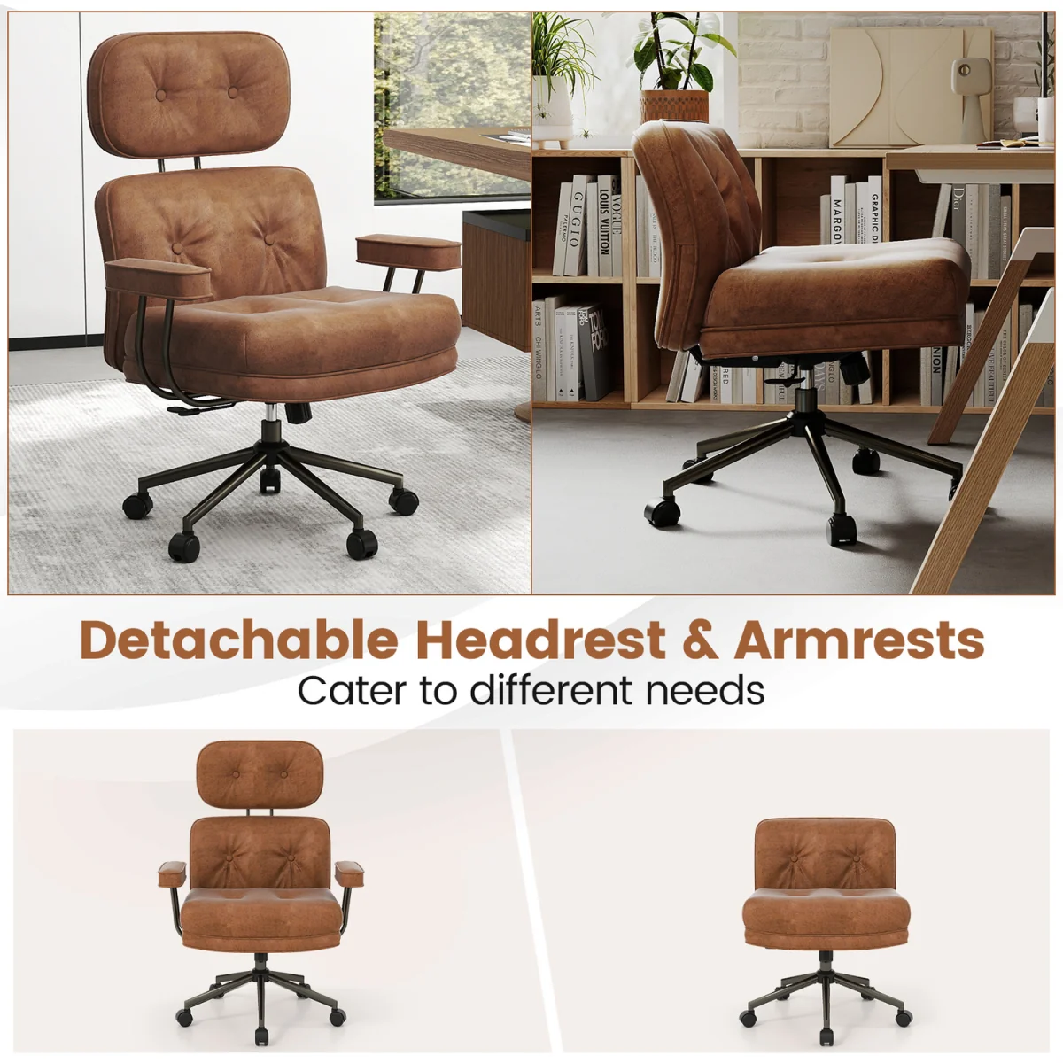 Mid Century Suede Fabric Computer Desk Chair - Brown – image 7