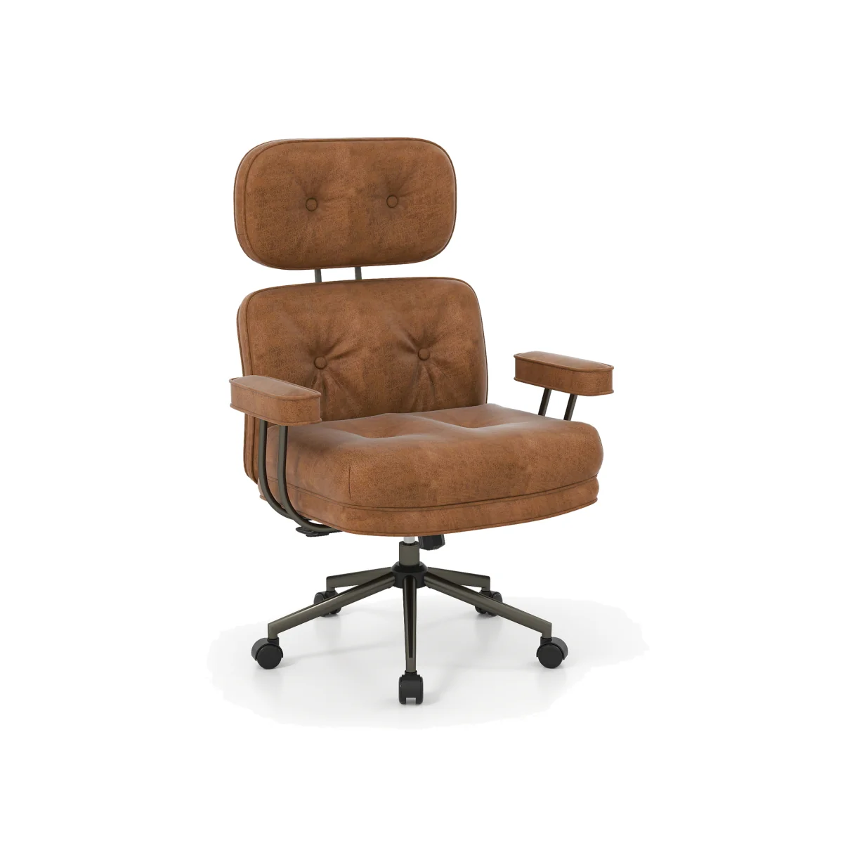 Mid Century Suede Fabric Computer Desk Chair - Brown – image 1