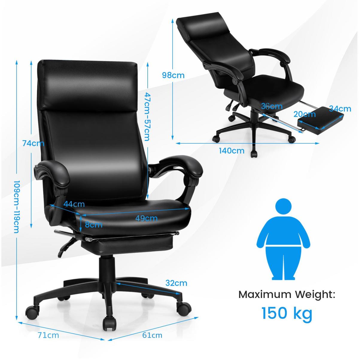 Costway Ergonomic Executive Office Chair-Black - Black – image 6
