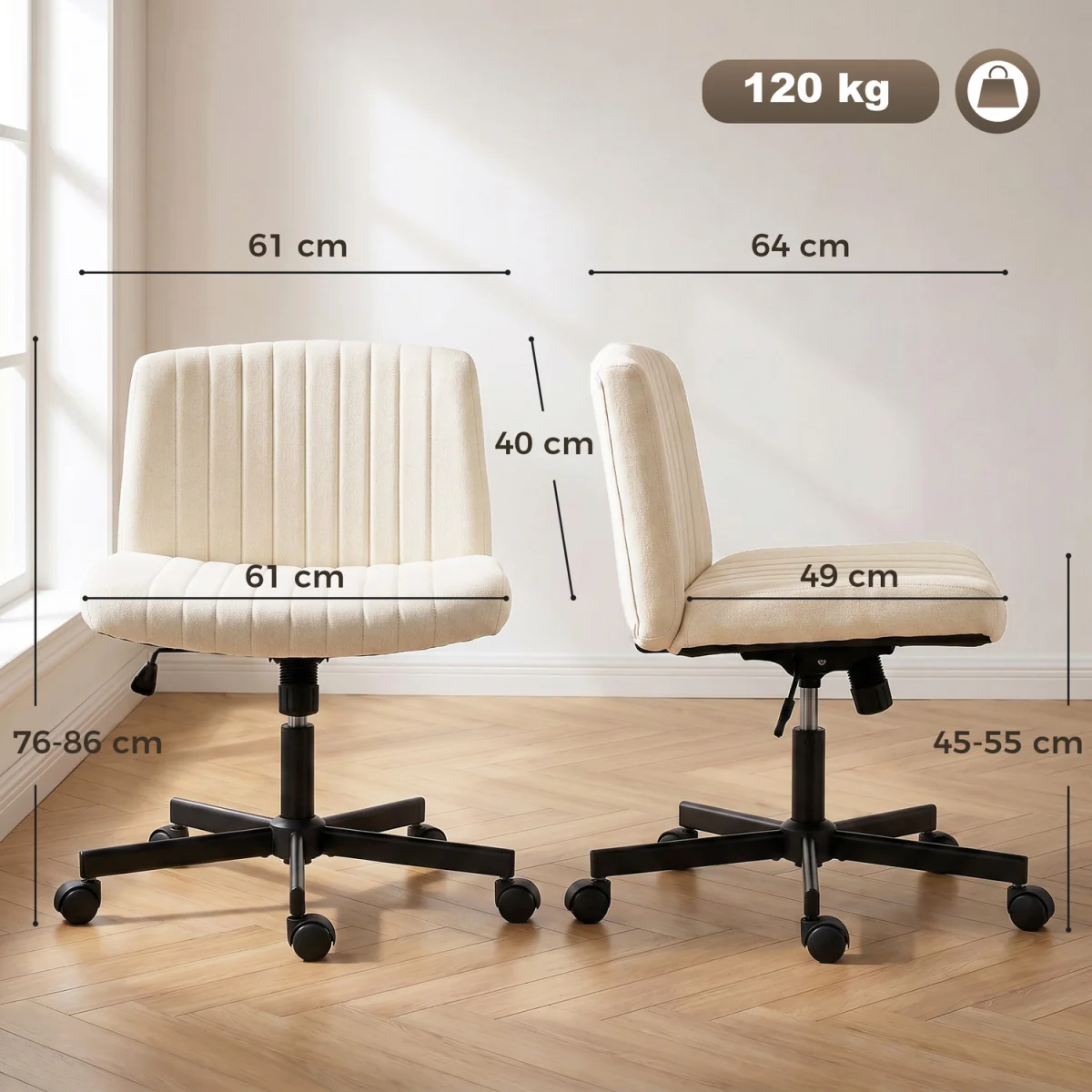 HOMCOM Armless Office Chair No Wheels with Wide Seat - Cream / 12.5kg – image 8