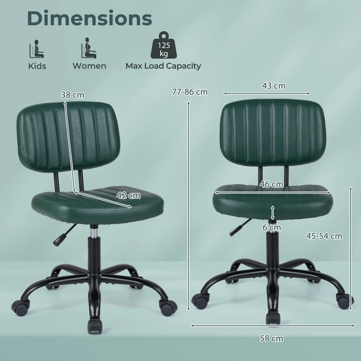 Small Armless Desk Chair - Green – image 3