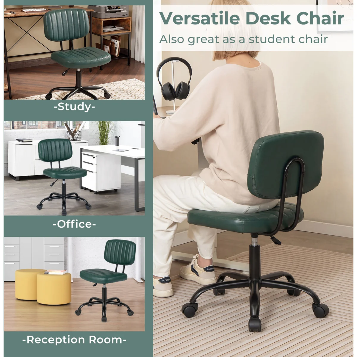 Small Armless Desk Chair - Green – image 4