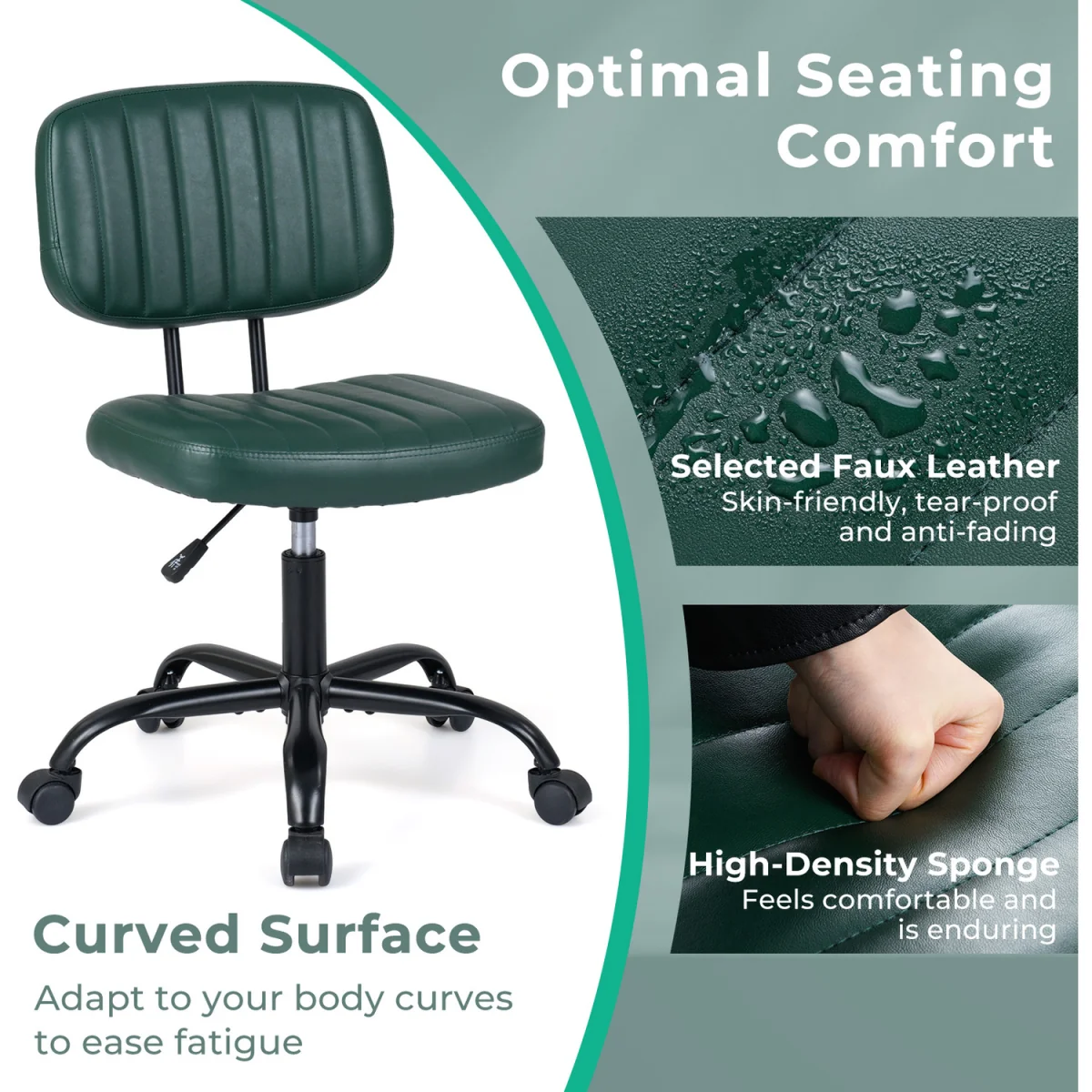 Small Armless Desk Chair - Green – image 6