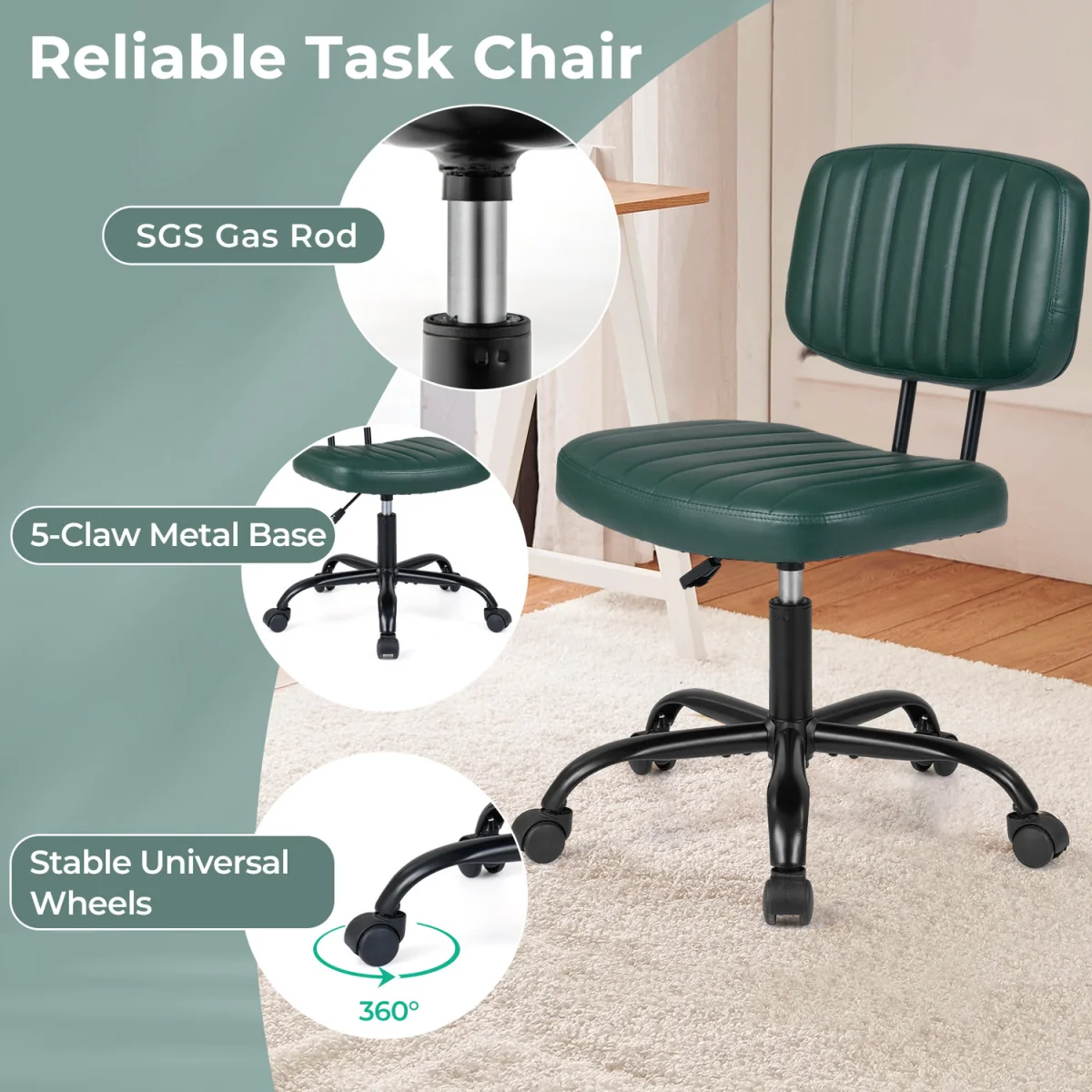 Small Armless Desk Chair - Green – image 7