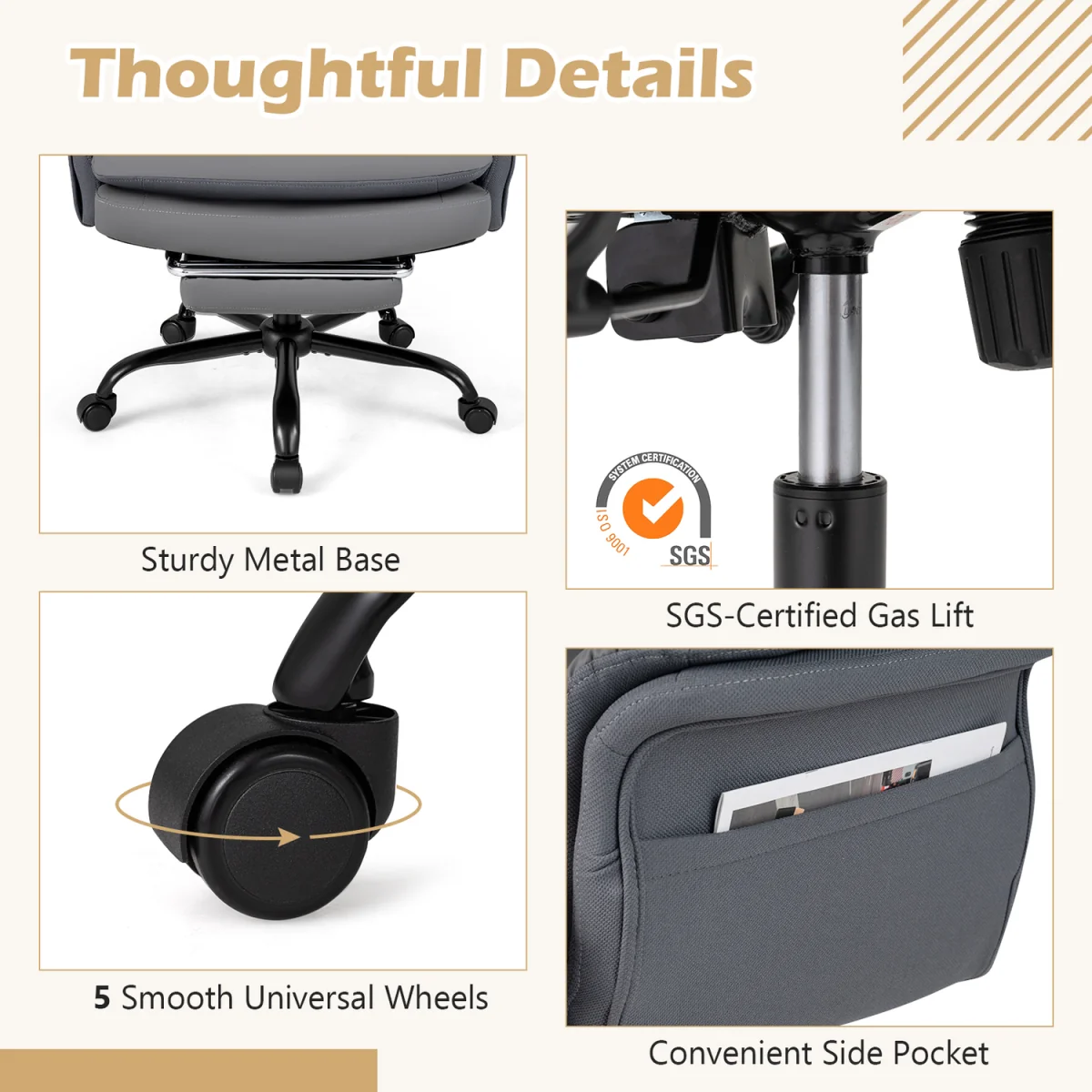 Tall Executive Ergonomic Cross Legged Office Chair-Grey - Grey – image 6