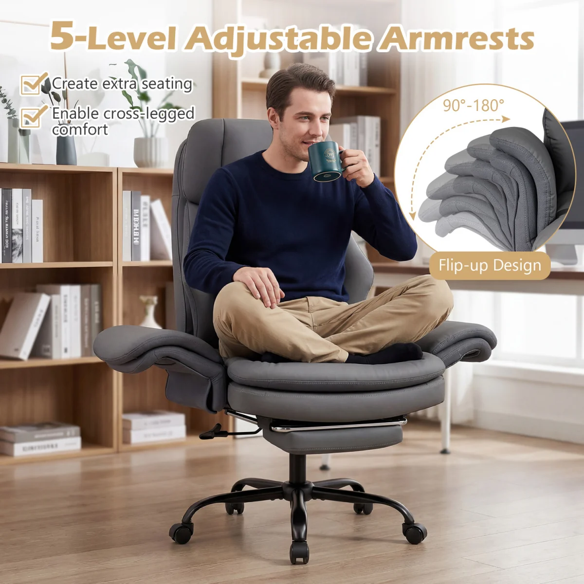 Tall Executive Ergonomic Cross Legged Office Chair-Grey - Grey – image 7