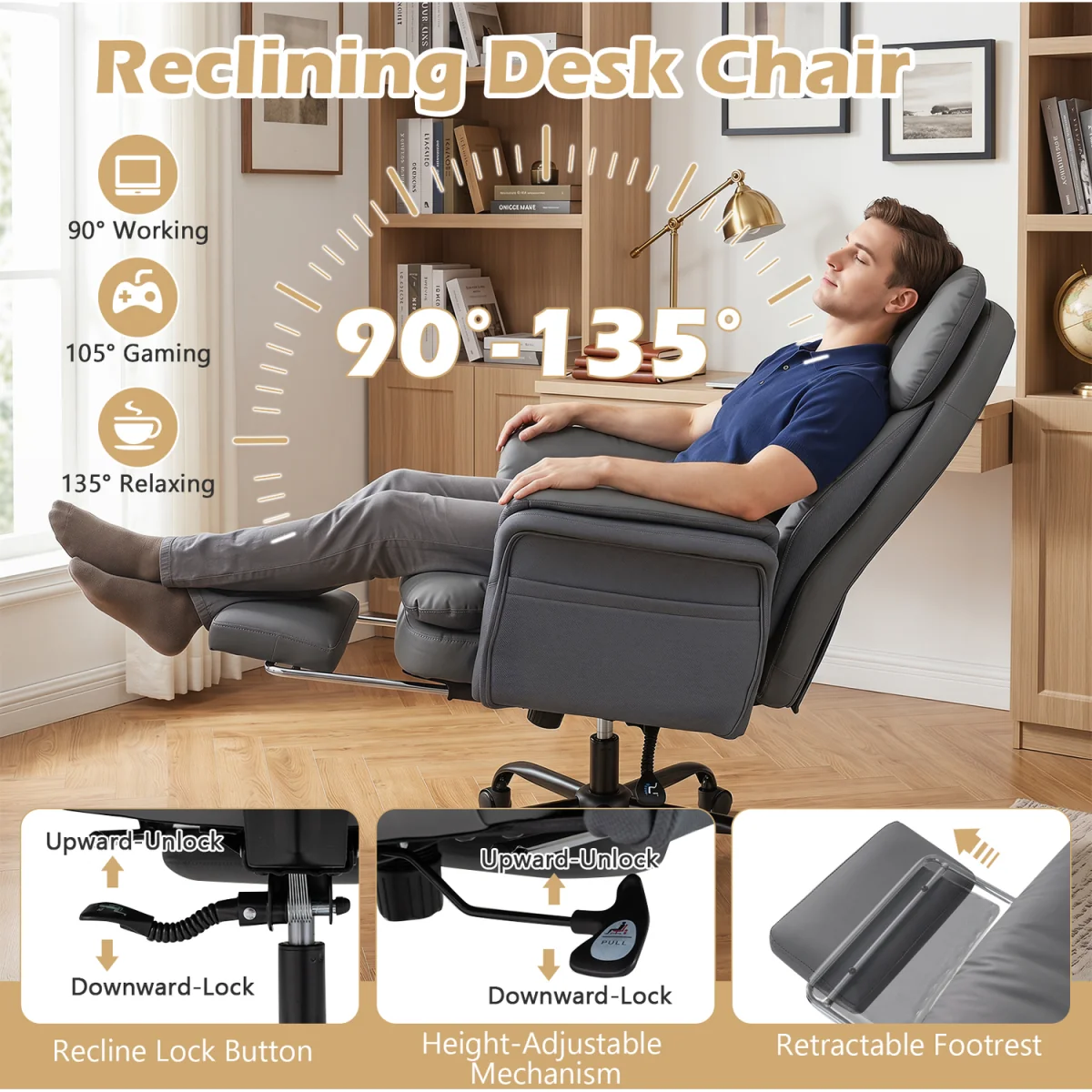 Tall Executive Ergonomic Cross Legged Office Chair-Grey - Grey – image 8