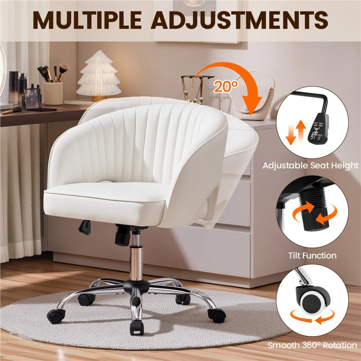 Yaheetech Tufted Barrel Back Office Chair - White – image 12