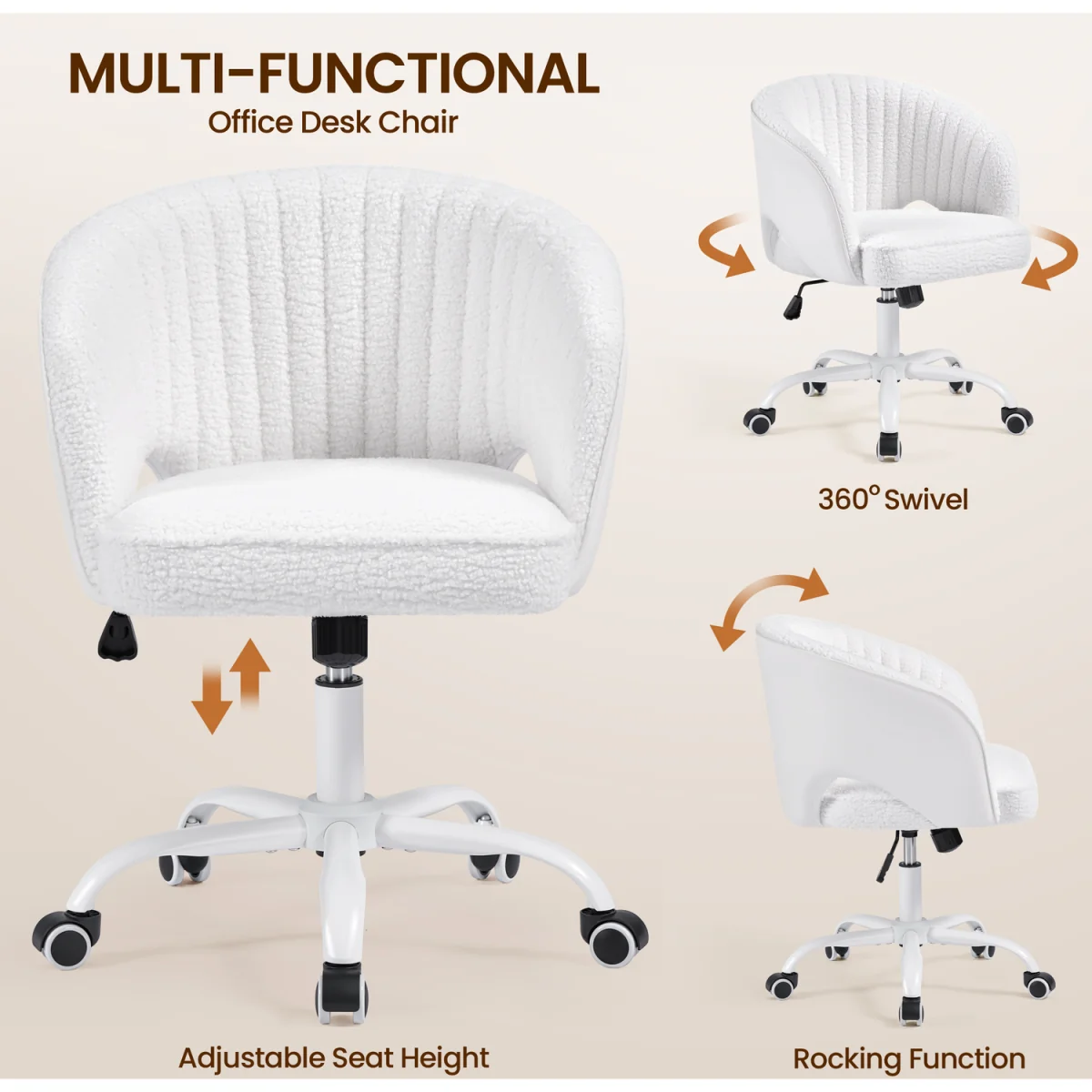 Yaheetech Tufted Barrel Back Office Chair - White – image 5