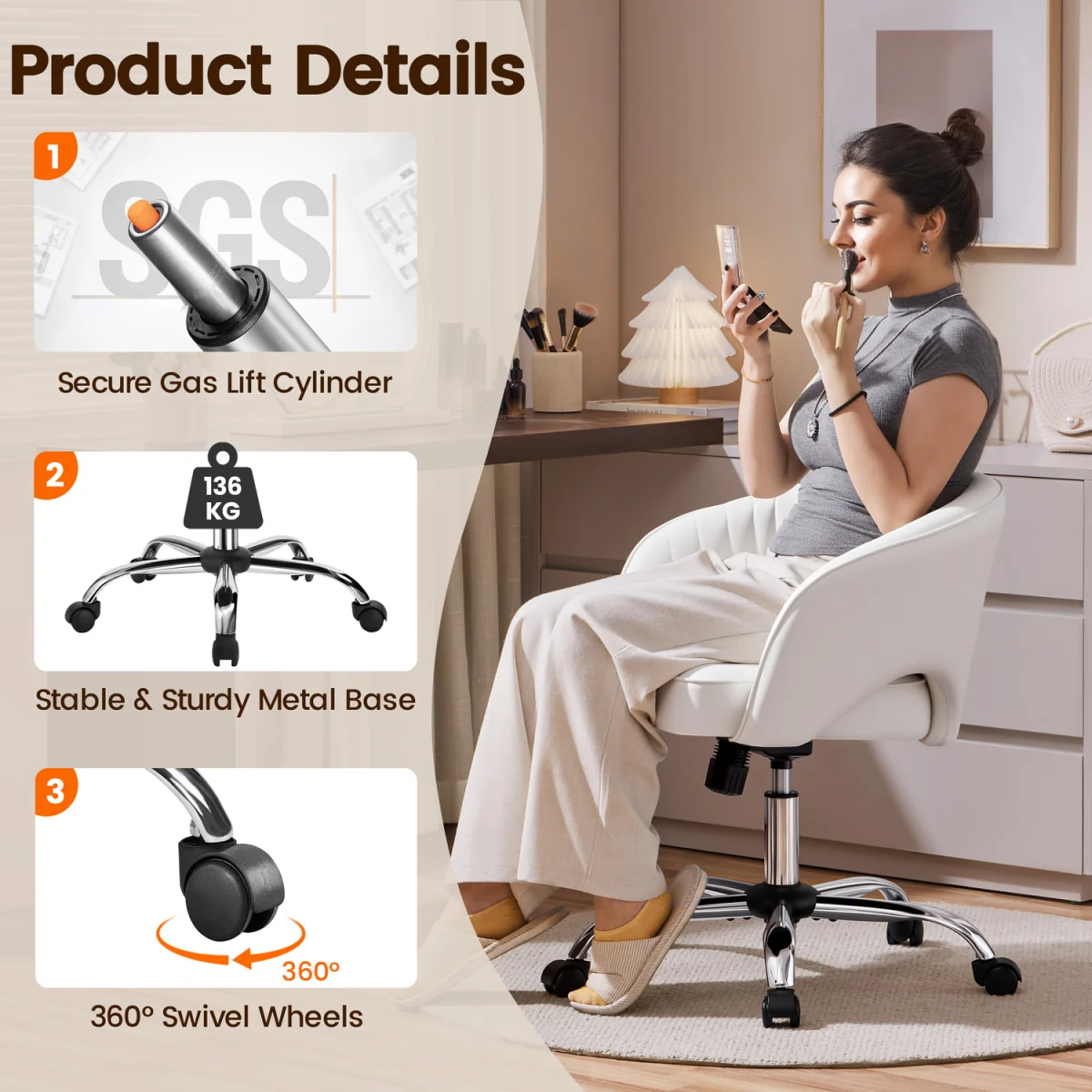 Yaheetech Tufted Barrel Back Office Chair - White – image 8