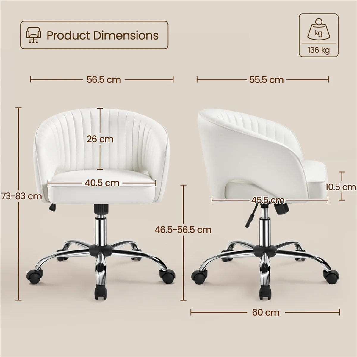 Yaheetech Tufted Barrel Back Office Chair - White – image 9