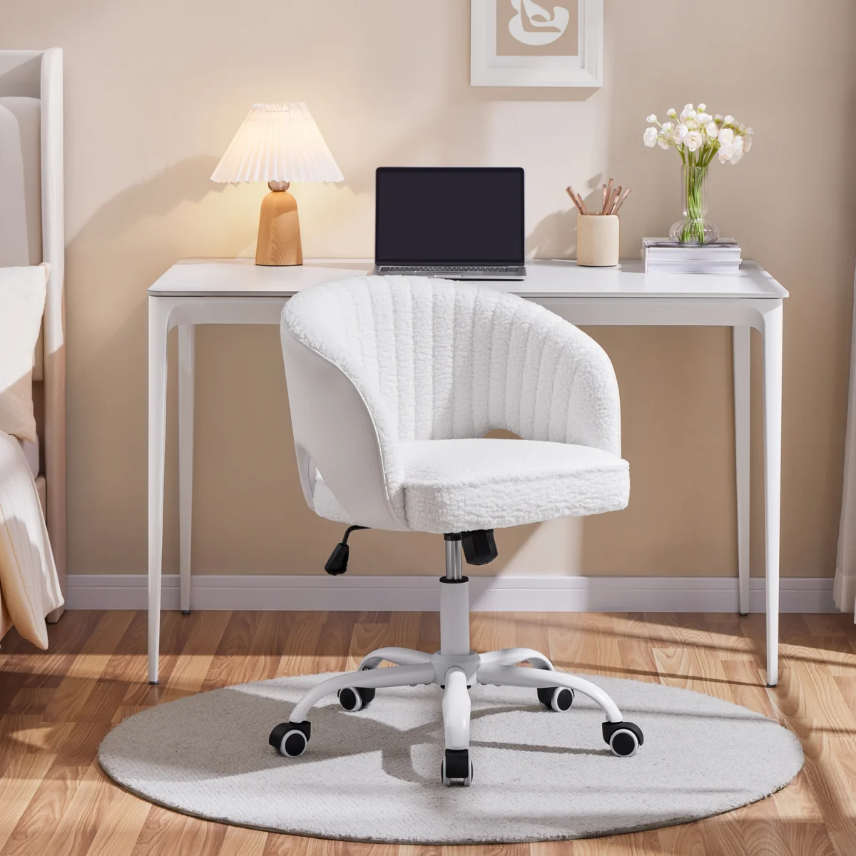 Yaheetech Tufted Barrel Back Office Chair - White – image 1