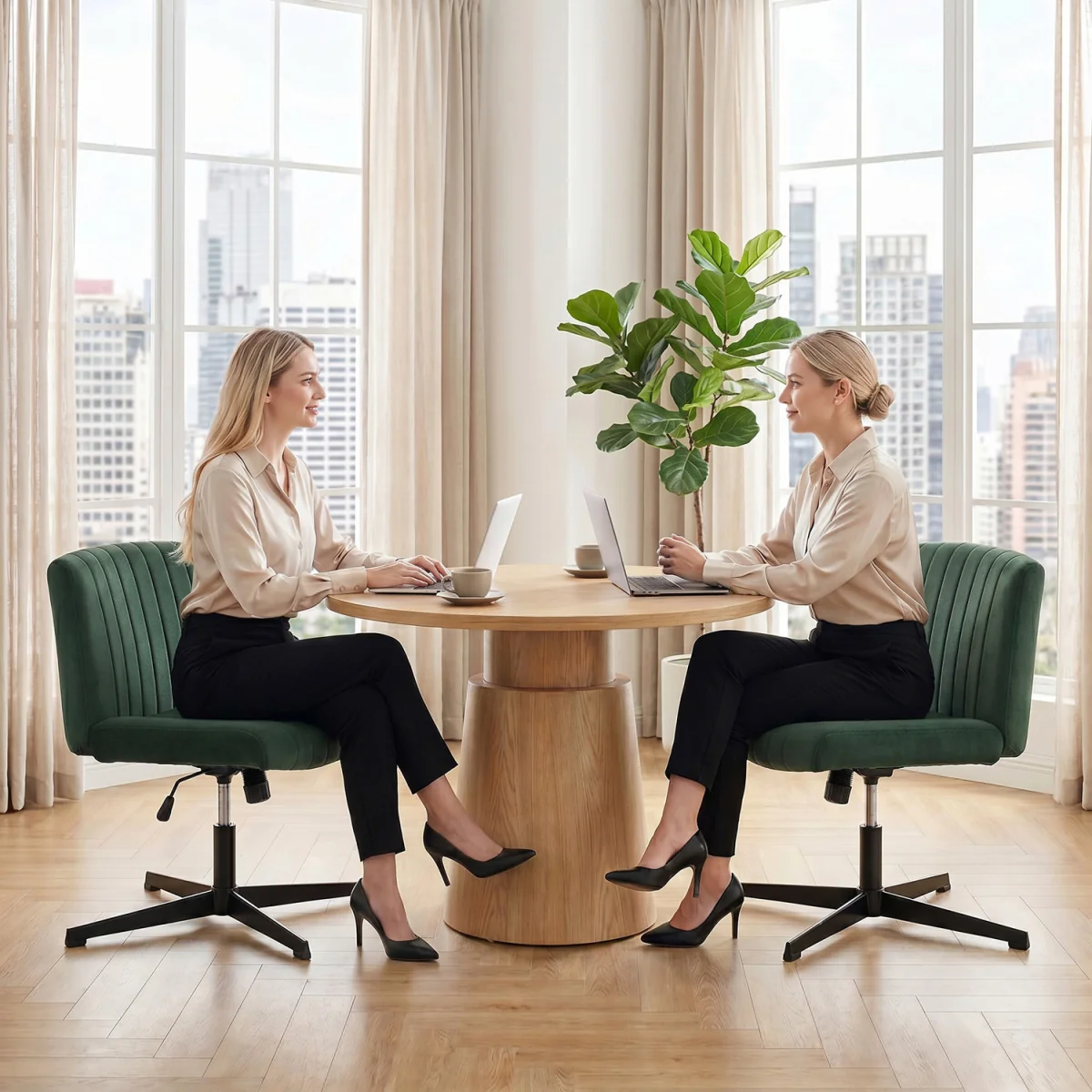HOMCOM Armless Office Chair No Wheels with Wide Seat - Green / 12.5kg – image 2