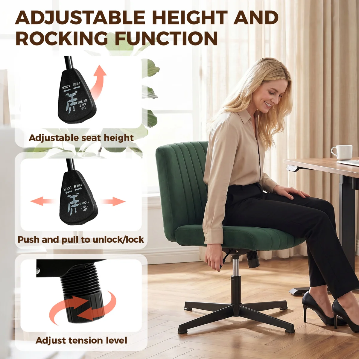 HOMCOM Armless Office Chair No Wheels with Wide Seat - Green / 12.5kg – image 4
