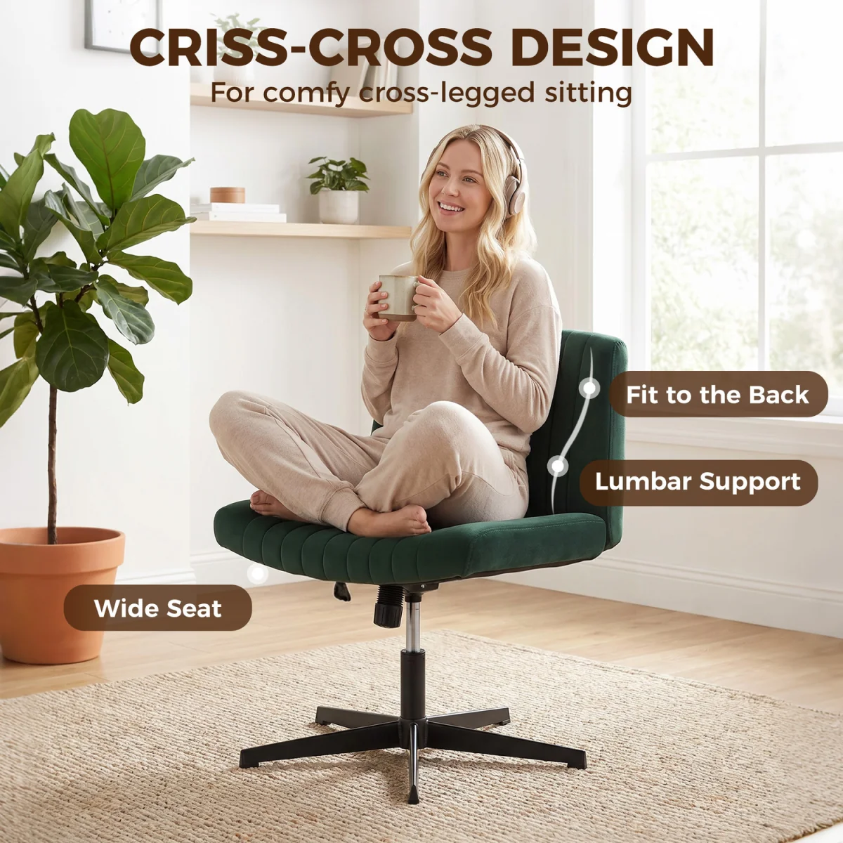 HOMCOM Armless Office Chair No Wheels with Wide Seat - Green / 12.5kg – image 5