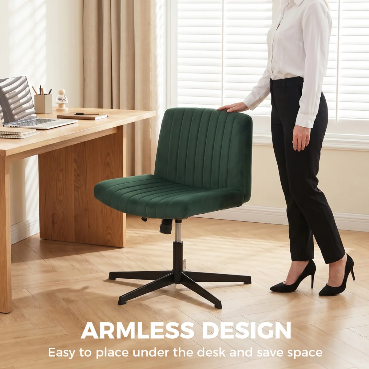 HOMCOM Armless Office Chair No Wheels with Wide Seat - Green / 12.5kg – image 6
