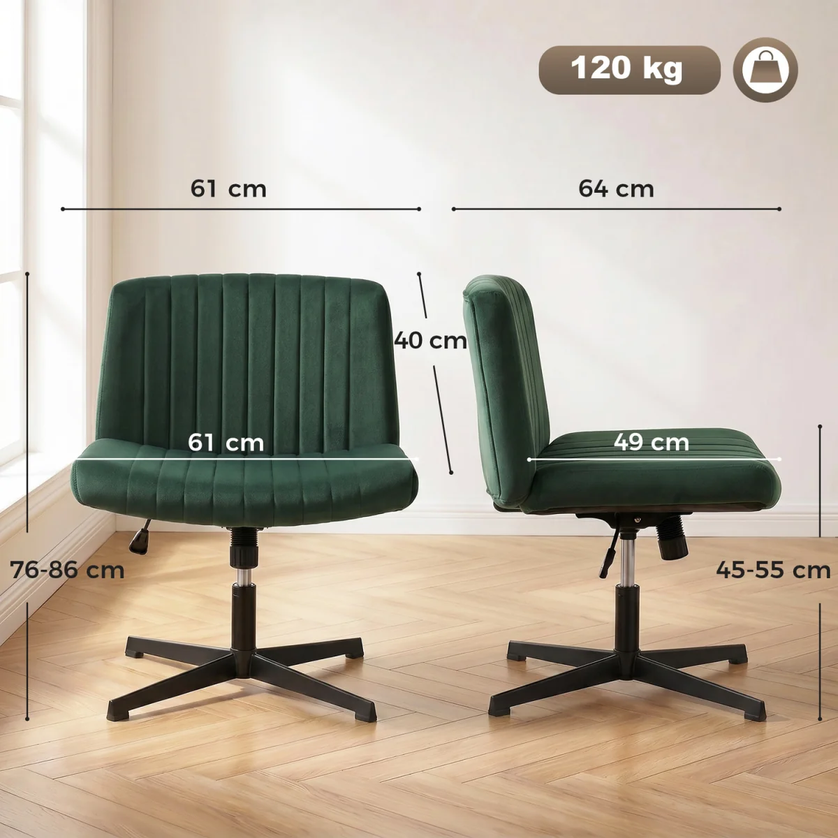 HOMCOM Armless Office Chair No Wheels with Wide Seat - Green / 12.5kg – image 8