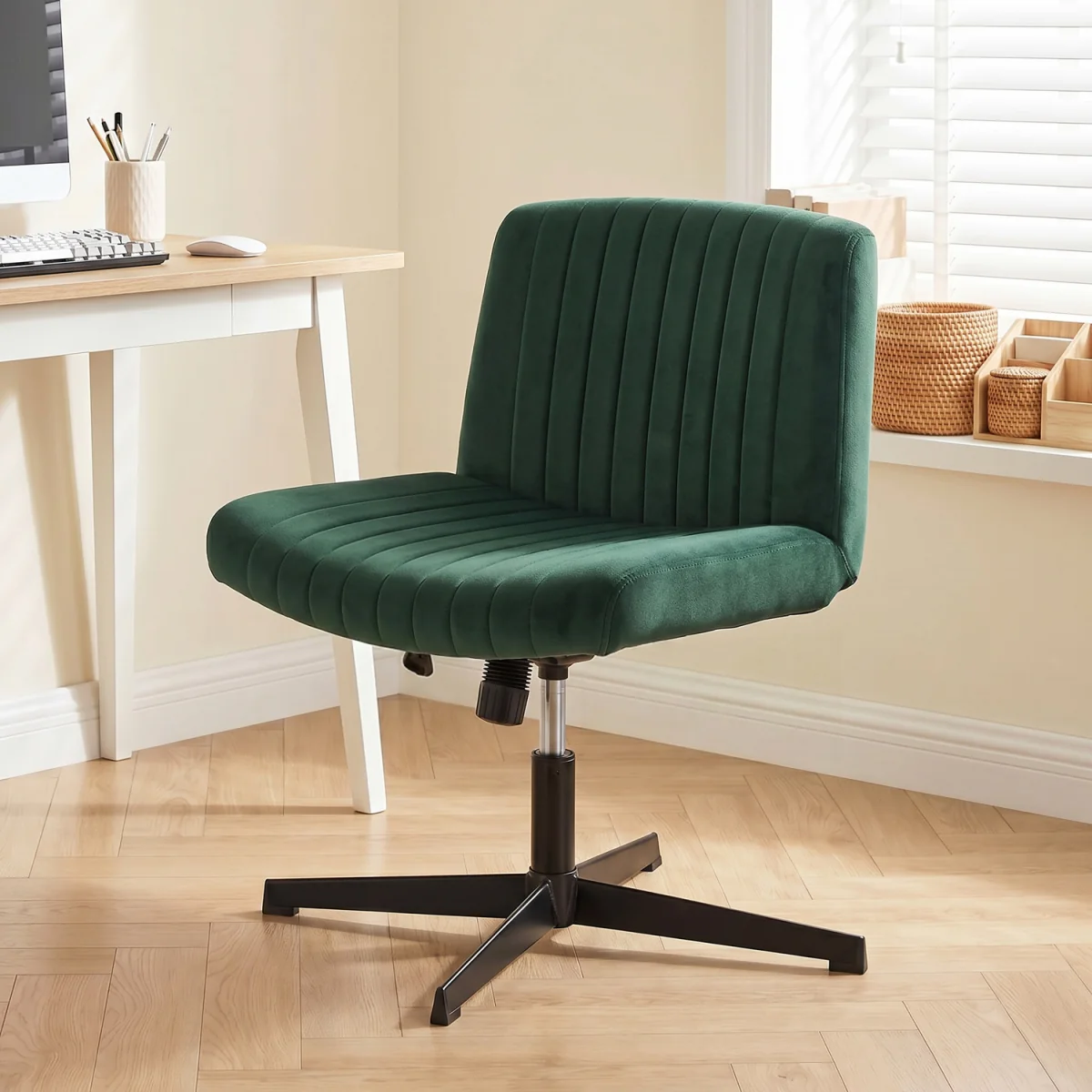 HOMCOM Armless Office Chair No Wheels with Wide Seat - Green / 12.5kg – image 1