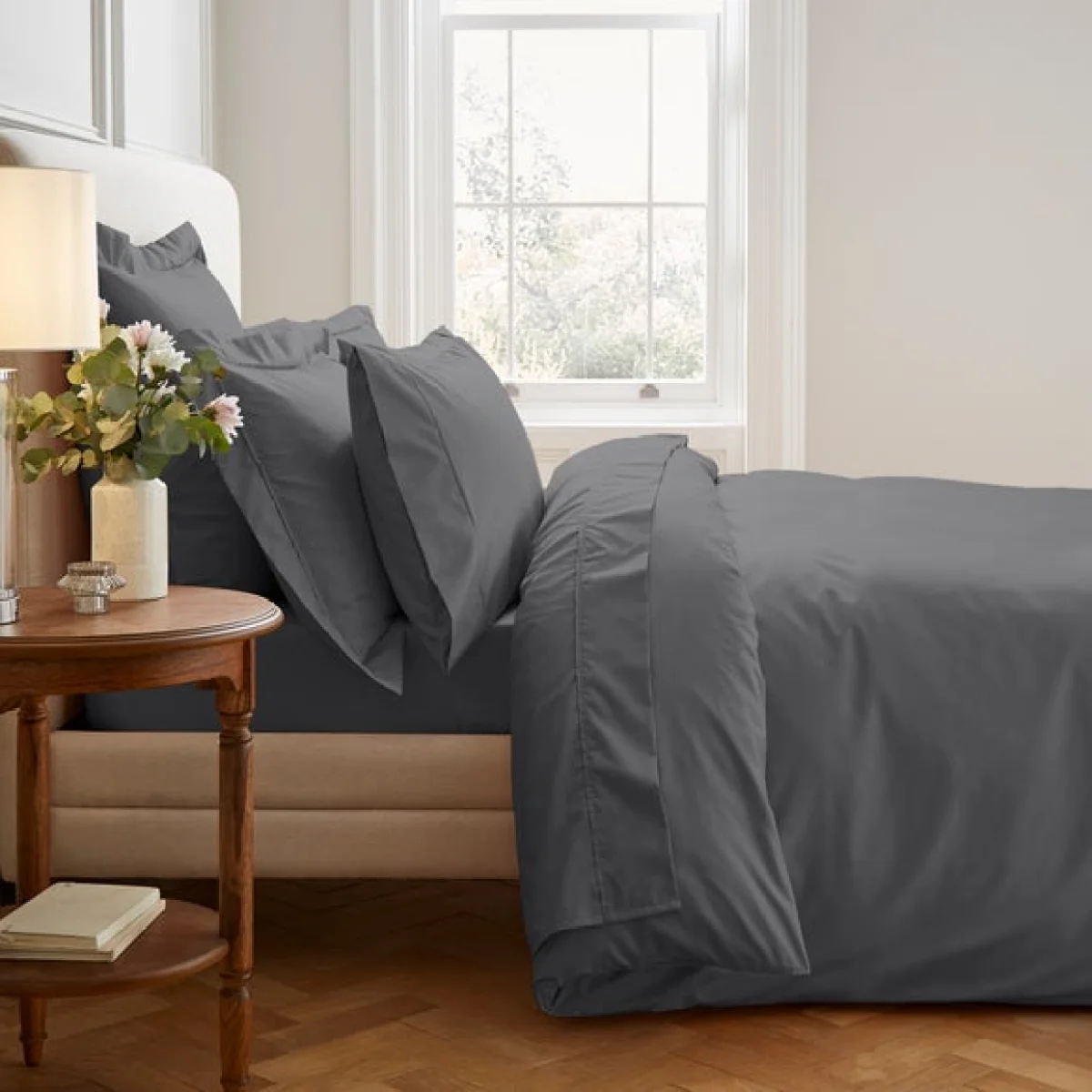 Dorma Egyptian Cotton 400 Thread Count Percale Duvet Cover Grey Dark Grey – image 2