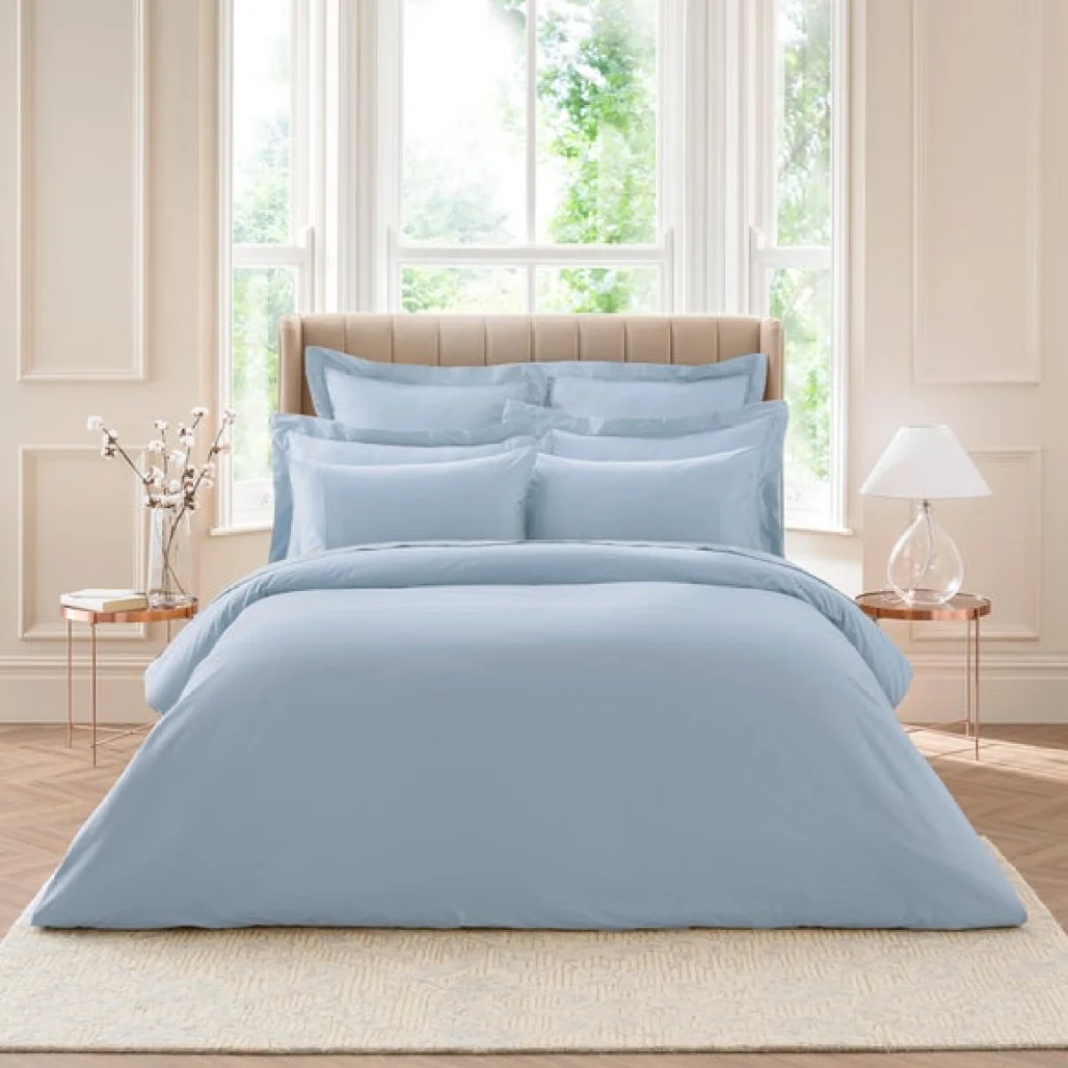 Dorma 300 Thread Count 100% Cotton Sateen Norfolk Blue Duvet Cover Blue – image 1