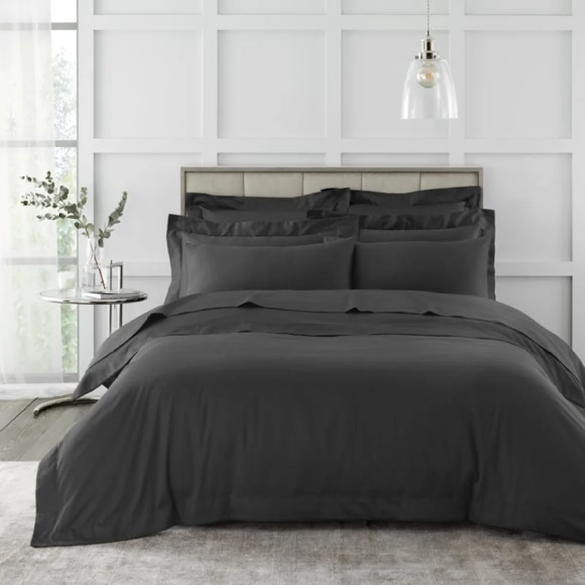Hotel 230 Thread Count Cotton Sateen Duvet Cover Charcoal Dark Grey – image 1