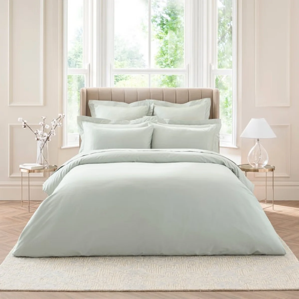 Dorma 300 Thread Count 100% Cotton Sateen Grey Green Duvet Cover Green – image 1