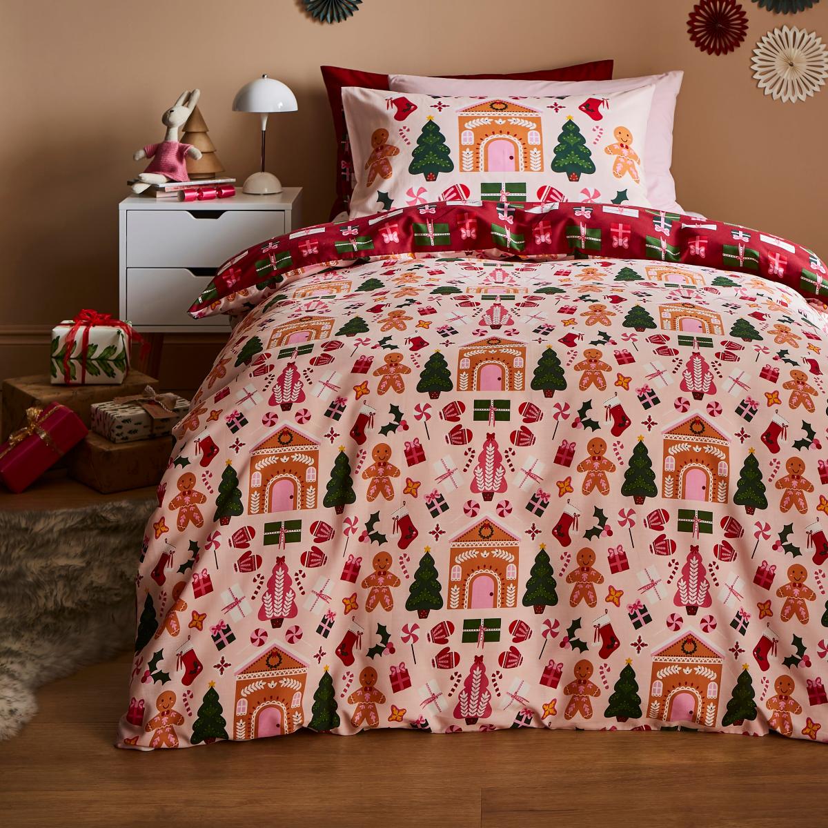 Folk Gingerbread House Duvet Cover Set Pink – image 2