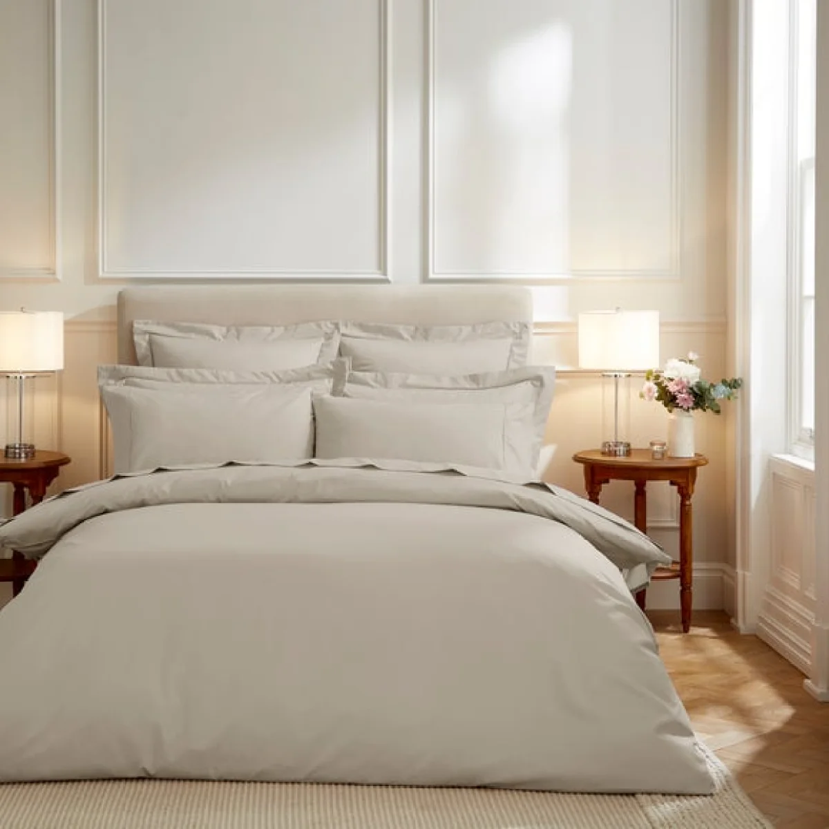 Dorma Egyptian Cotton 400 Thread Count Percale Duvet Cover Taupe Cream – image 1