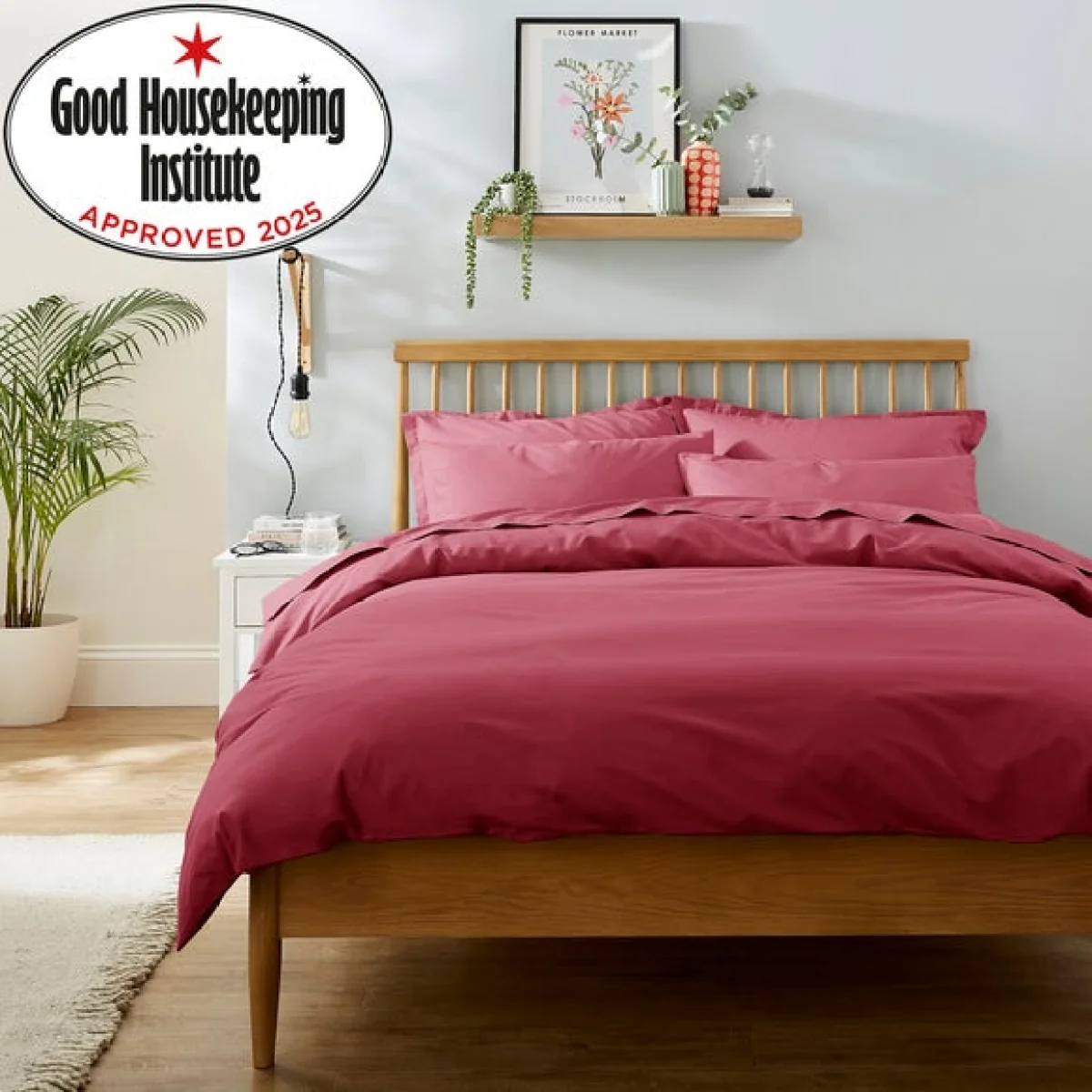 Pure Cotton Plain Dye Duvet Cover Rhubarb – image 2