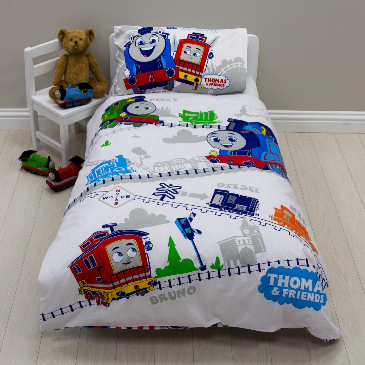 Thomas All Aboard Toddler Duvet Cover and Pillowcase Set Grey – image 2