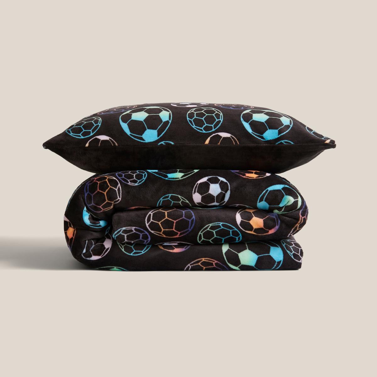 Football Etched Fleece Duvet Cover and Pillowcase Set MultiColoured – image 3