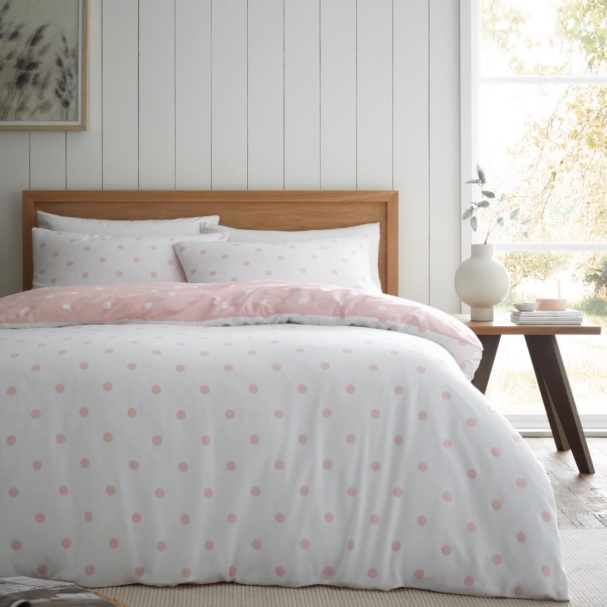 Catherine Lansfield Brushed Cotton Polka Dot Duvet Cover Set Pink – image 2
