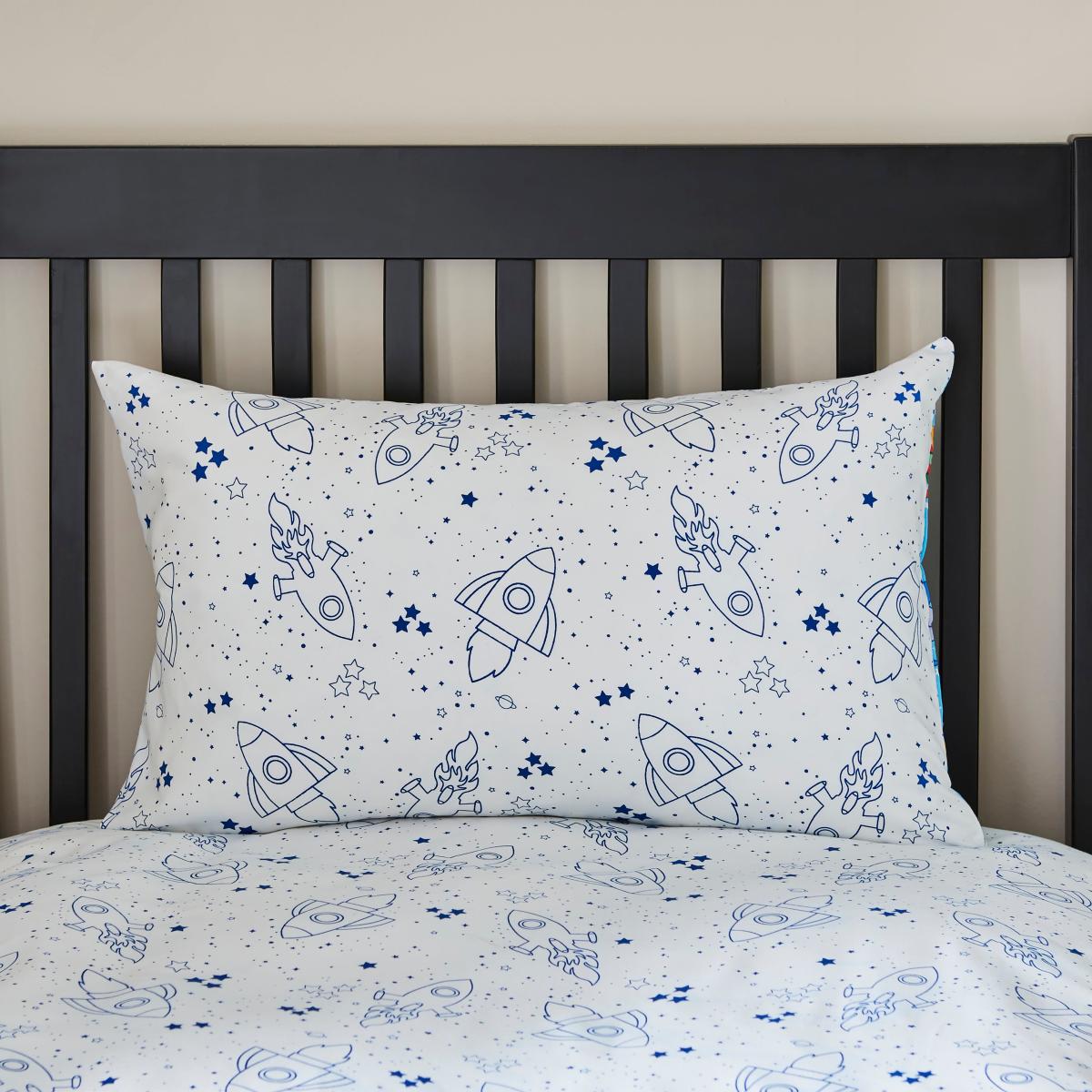 Space Rocket Single Duvet Cover and Pillowcase Set Blue – image 4