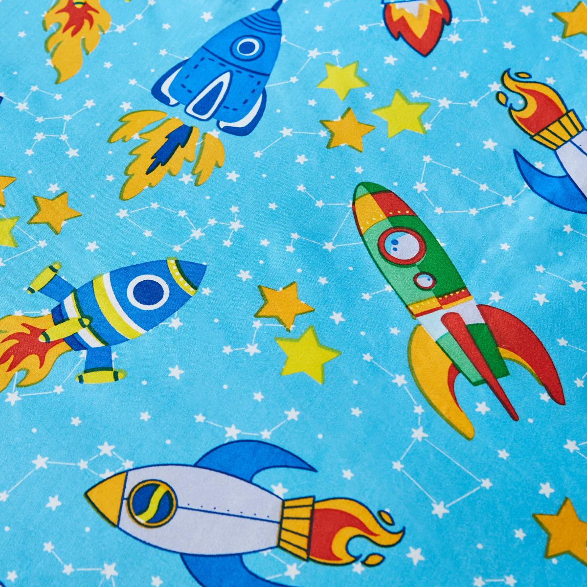 Space Rocket Single Duvet Cover and Pillowcase Set Blue – image 5