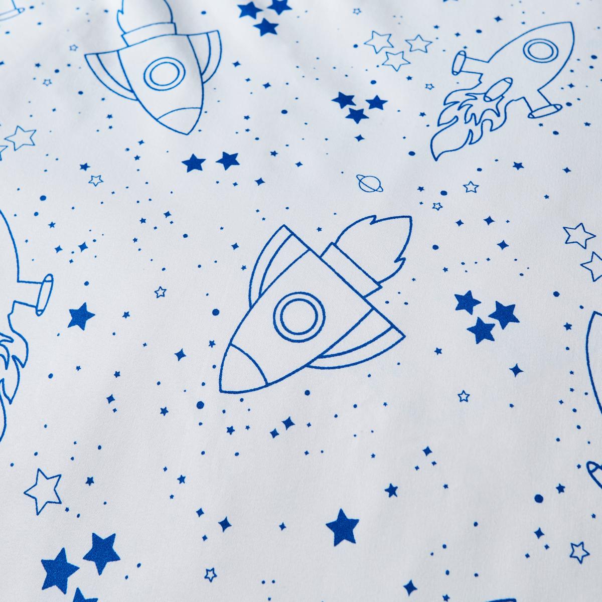 Space Rocket Single Duvet Cover and Pillowcase Set Blue – image 6