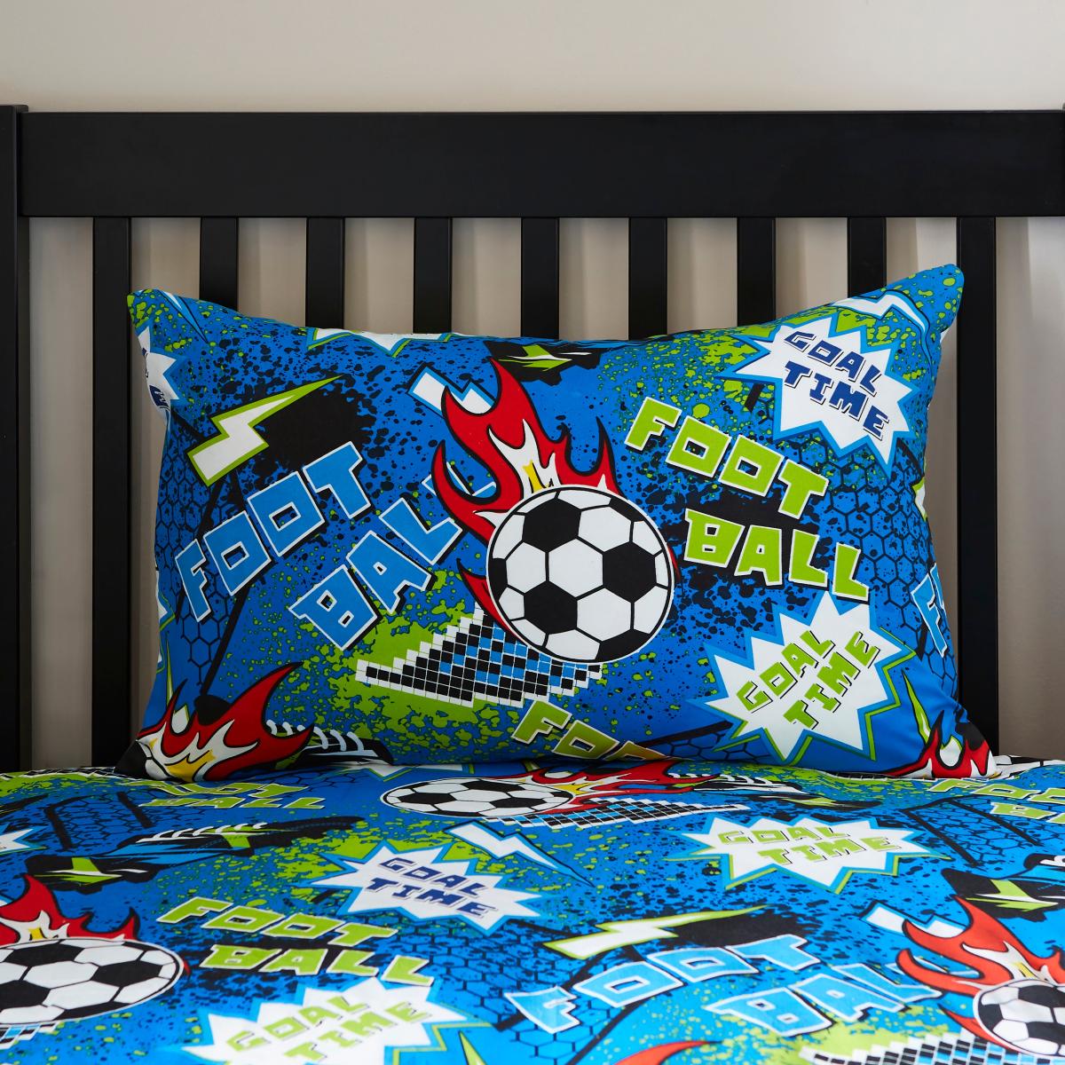 Pixel Football Single Duvet Cover and Pillowcase Set Blue – image 3