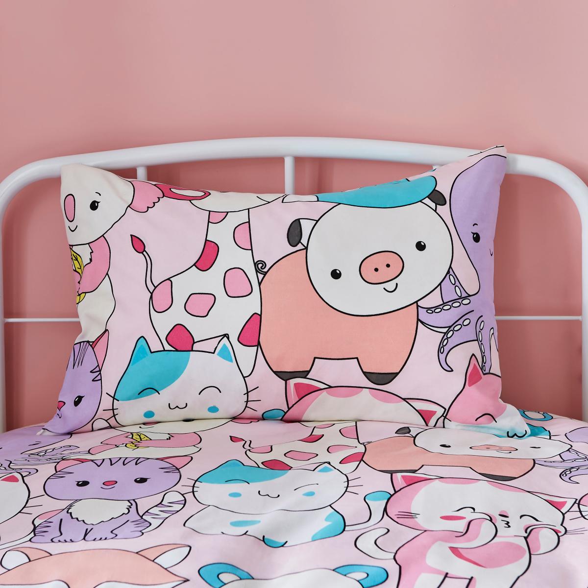 Cute Animals Single Duvet Cover and Pillowcase Set Pink – image 2