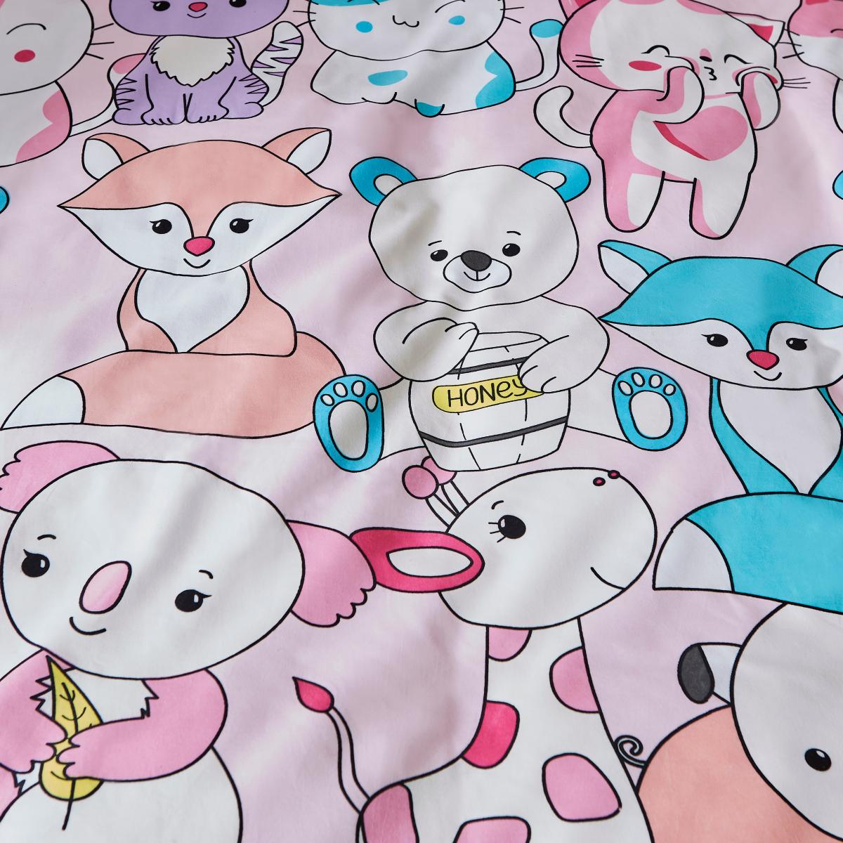 Cute Animals Single Duvet Cover and Pillowcase Set Pink – image 5