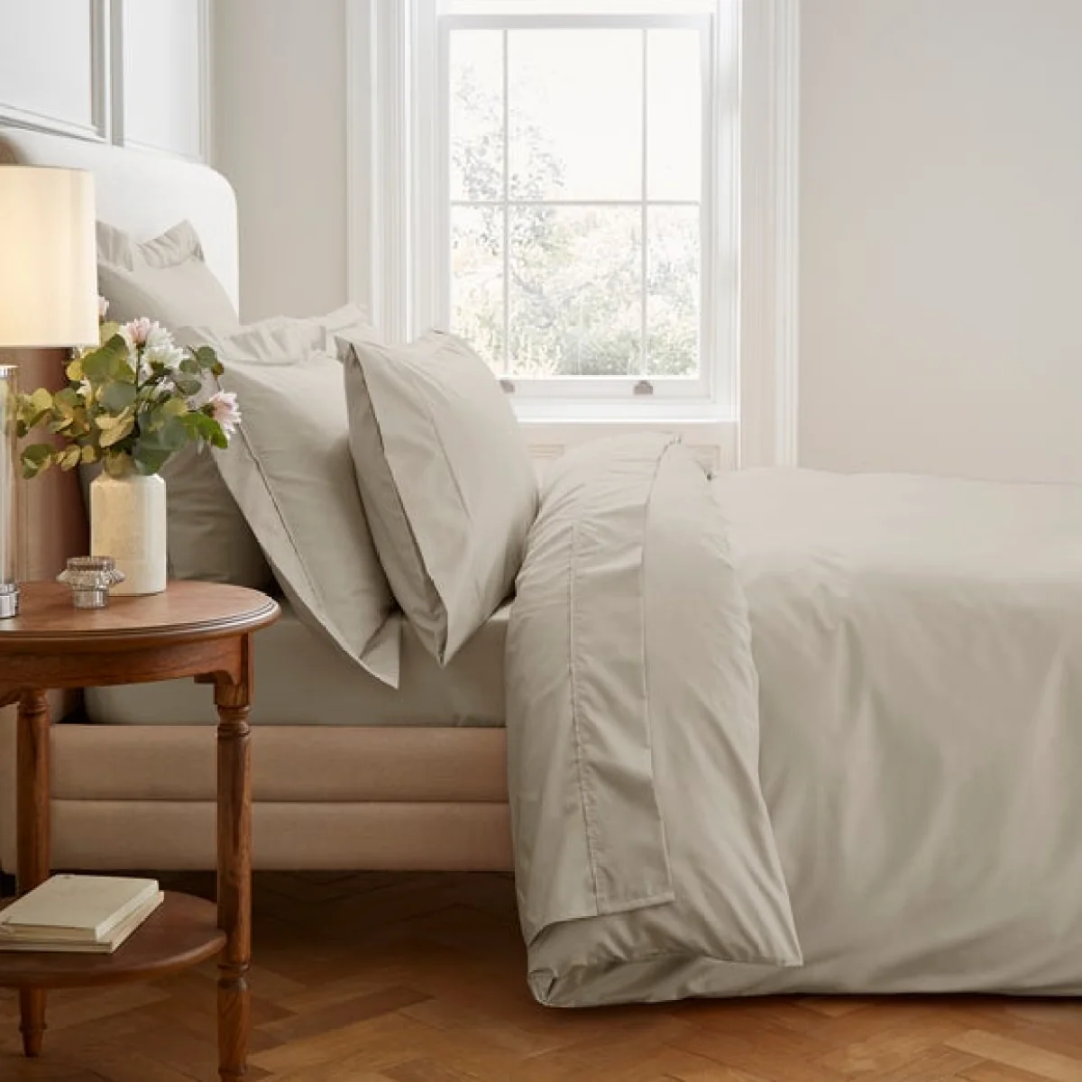 Dorma Egyptian Cotton 400 Thread Count Percale Duvet Cover Taupe Cream – image 2