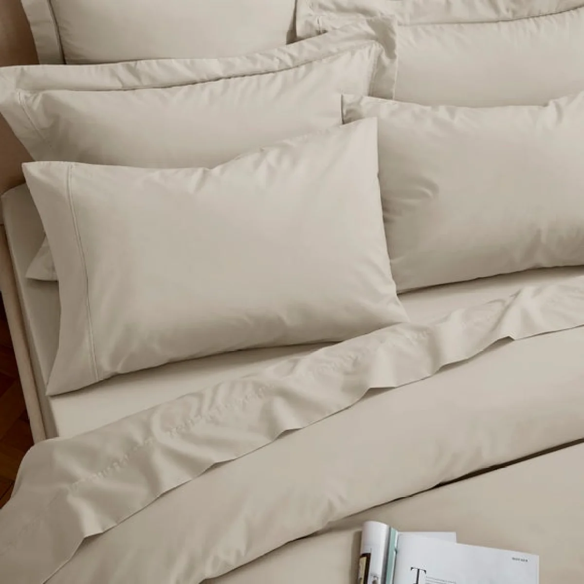 Dorma Egyptian Cotton 400 Thread Count Percale Duvet Cover Taupe Cream – image 3