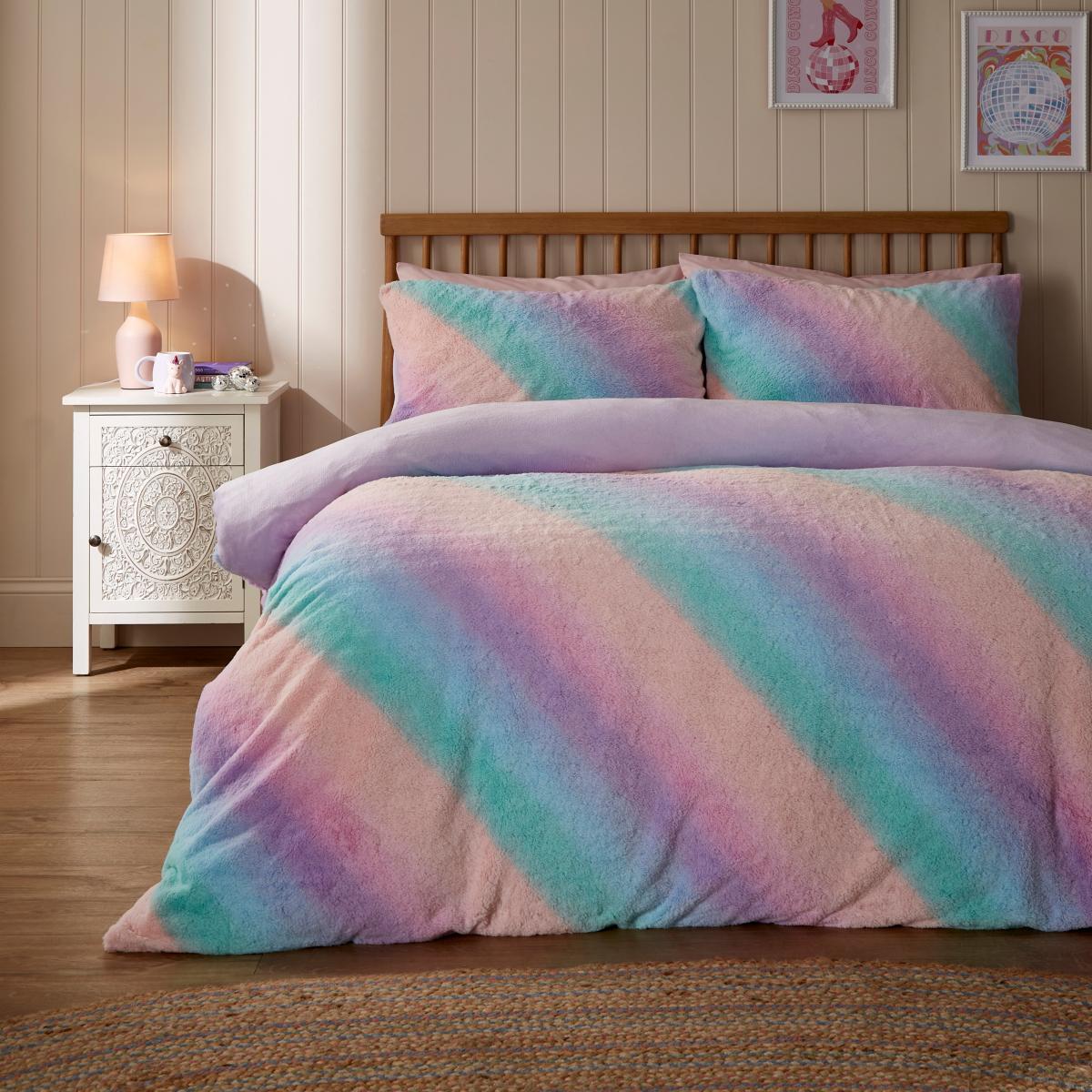 Pastel Ombre Fleece Duvet Cover and Pillowcase Set MultiColoured – image 2
