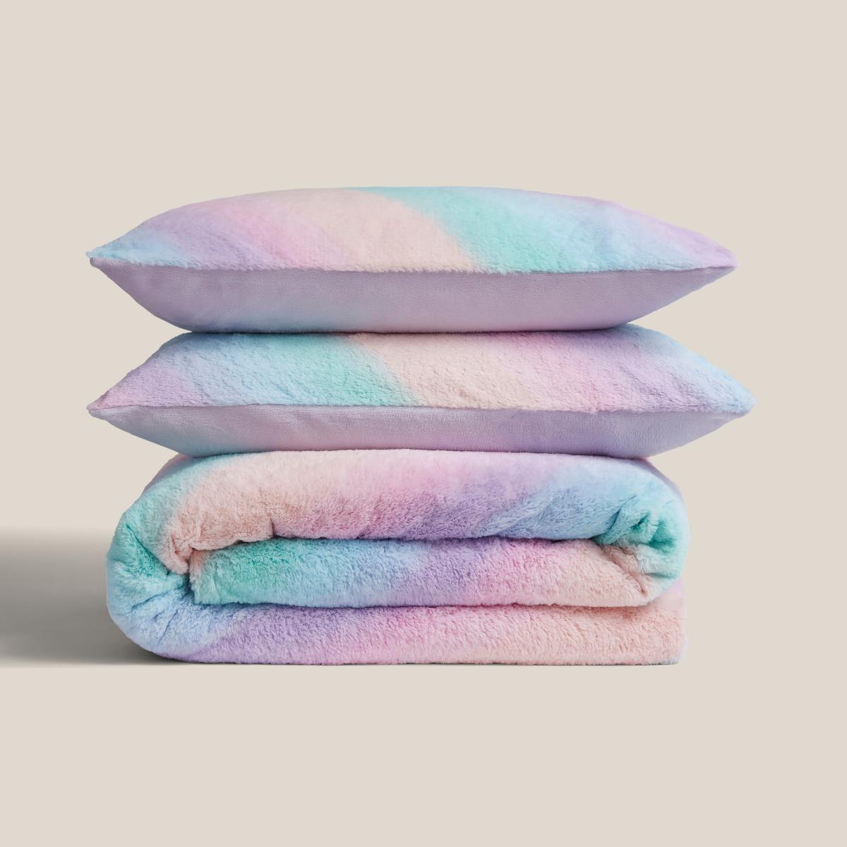 Pastel Ombre Fleece Duvet Cover and Pillowcase Set MultiColoured – image 3